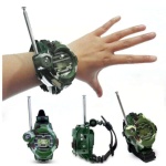7-i-1 walkie-talkie i form av en klocka på en hand med vit bakgrund