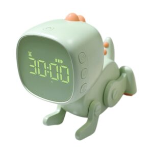 Lekfull väckarklocka för barn i dinosaurieform, multifunktionell med LED-nattlampa och alarm, gullig design i tålig grön ABS-plast.