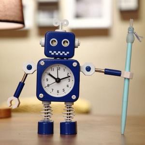 Liten robotväckarklocka för barn med blå penna