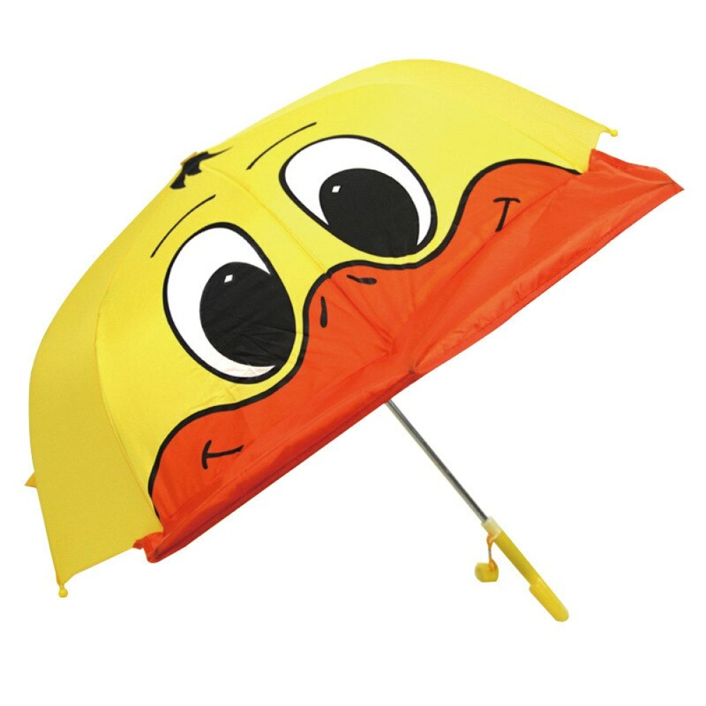 Ankaformat paraply med gul och orange visselpipa mot en vit bakgrund