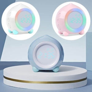Blå droppformad digital väckarklocka med färgat rgb-ljus