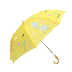 Paraply med långt skaft, gul tecknad serie mot vit bakgrund