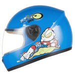 Blå motorcykelhjälm för barn i tecknad stil med transparent visir