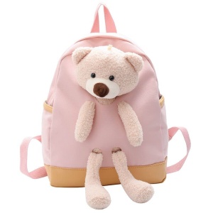 Nylonväska med rosa och brun teddybjörn med svarta ögon