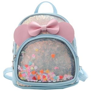 Handväska i PU-läder med rosett för flickor i blått och rosa