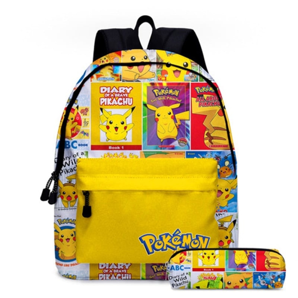 Pokémon Go-ryggsäck för barn i gult med fodral och anime-motiv