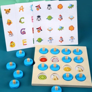 3D-pussel, minnesspel i trä för barn med blå bitar och mönstrade papper