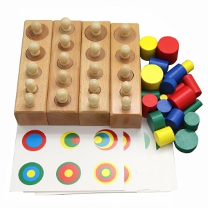 Färgad pedagogisk leksak av trä med färgade delar