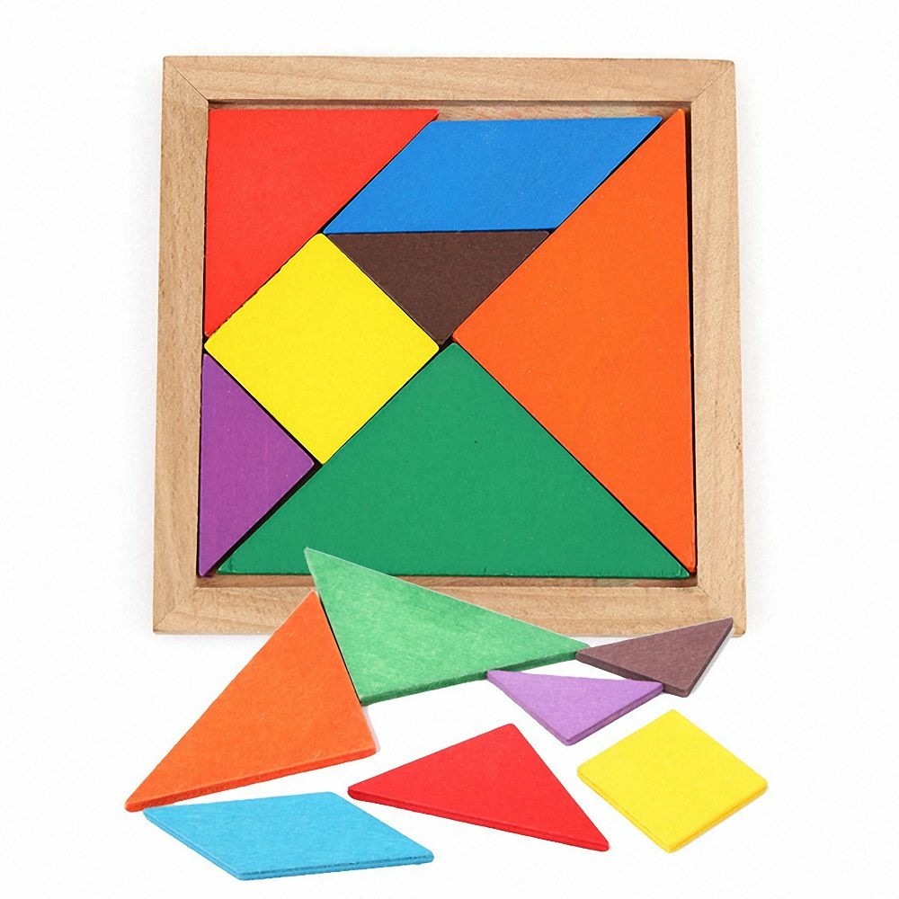 Färgglatt Tangram-pussel i trä med trälåda