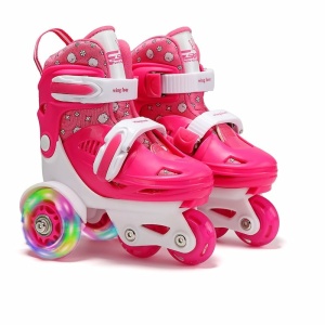 Justerbara rollerblades för barn i rosa och vitt med färgade bakhjul