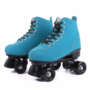 Blå och svarta rullskridskor i konstläder för barn