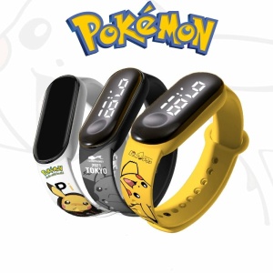 Pokémon Pikachu elektronisk klocka i gult, grått och vitt med pikachu-motiv