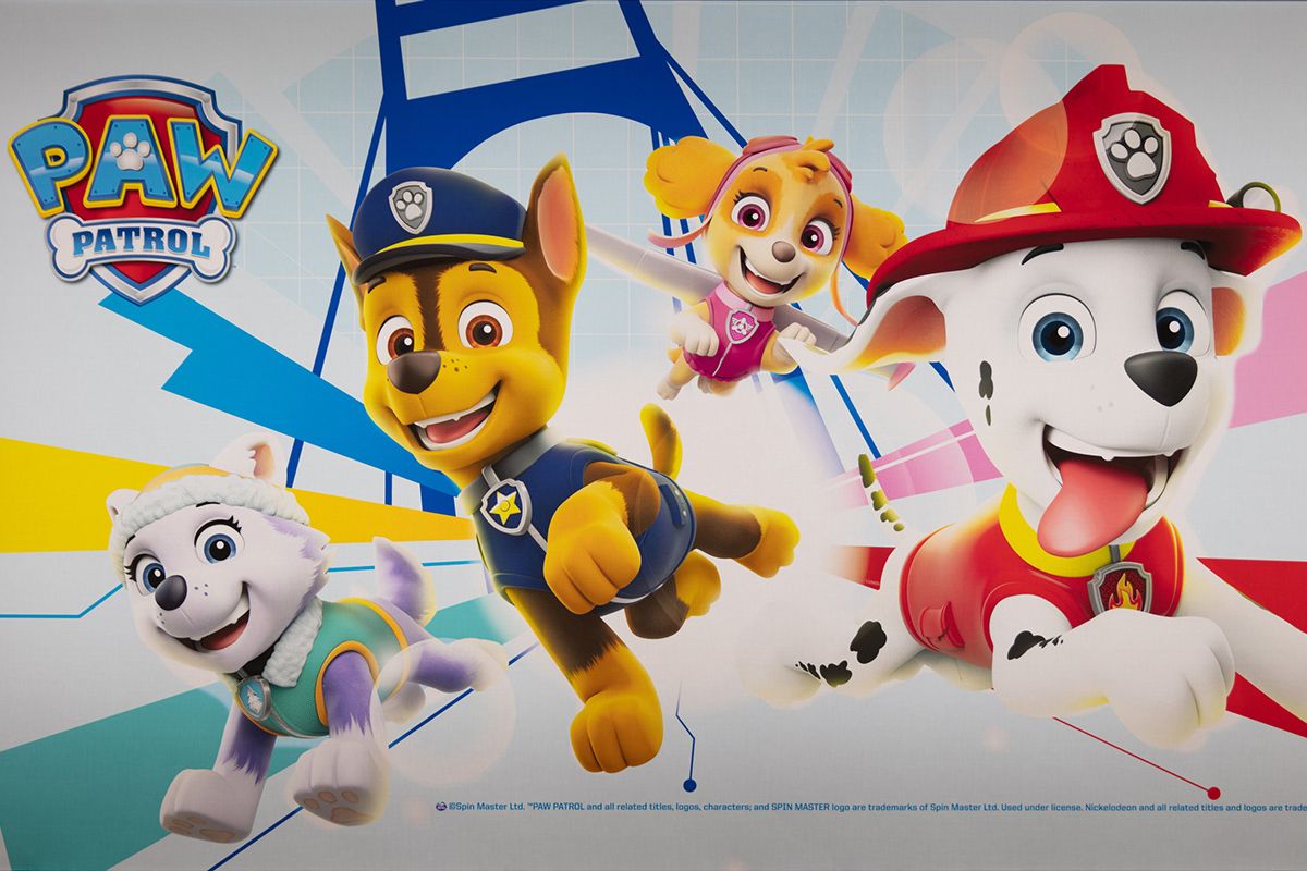En patrullaffisch med hjältehundarna från den tecknade serien.