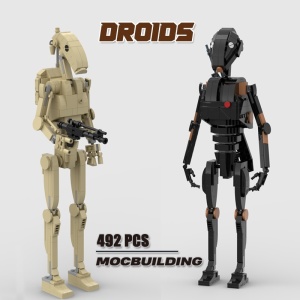 Beige och svarta droidfigurer i lego-stil från Star Wars-serien