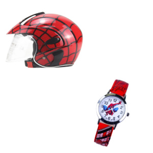 Spiderman-hjälm + klockpaket i rött och svart