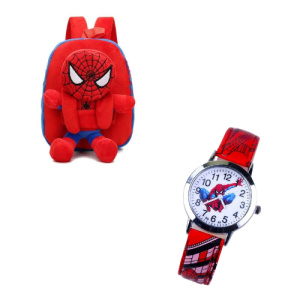 Mini plysch ryggsäck med spindelmannen 2 klocka i rött och blått