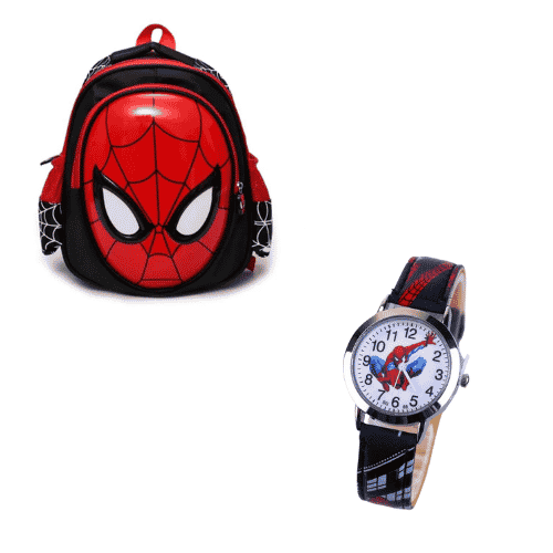 Watch + spindelmannen ryggsäck i rött och svart