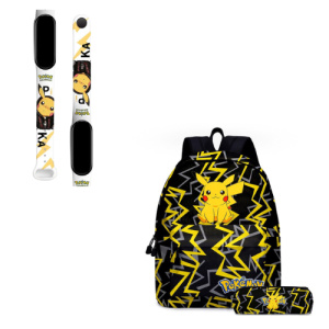 Pokémon-ryggsäck + klocka för barn i svart med pikachu-motiv i gult