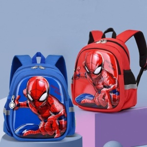 Spindelmannen-skolväska för barn i rött och blått med spindelmannen-motiv