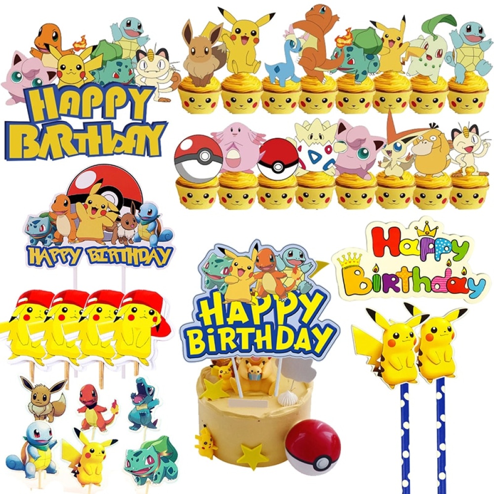 Färgglada Pokémon Pikachu dekorationer för födelsedagstårta
