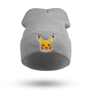 Grå stickad Pokémon-mössa med pikachu-motiv för barn