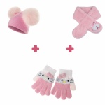 rosa vinterpaket för flickor: halsduk, mössa och handske