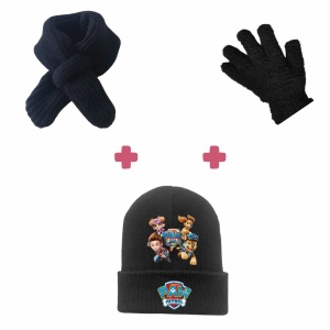 Särskilt vinterpaket för barn: Ett par handskar + Halsduk + Pat'Patrouille-mössa i svart med mönster