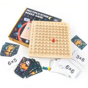 Montessori-multiplikationsspel i trä för barn med kort och mönster