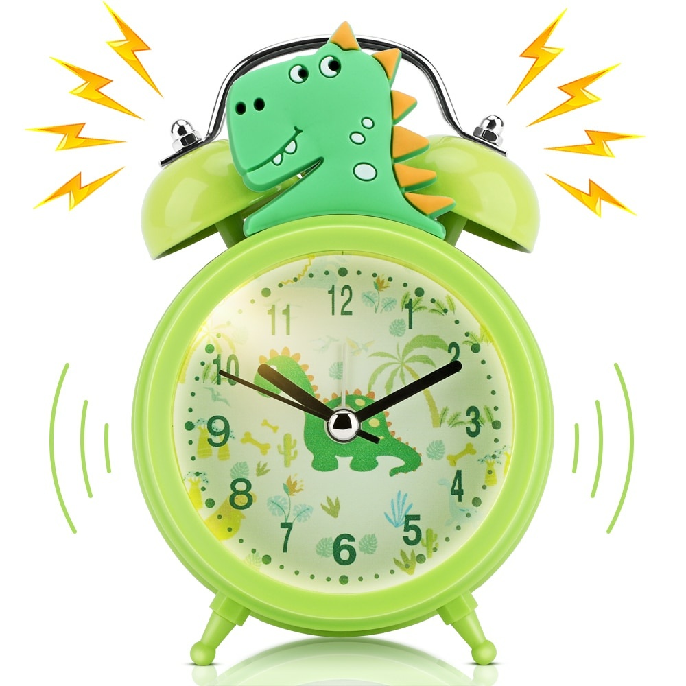 Söt grön väckarklocka för barn med dinosauriemotiv