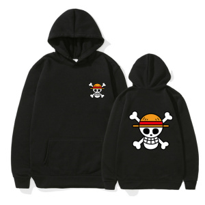 Luffy-hoodie för barn i svart med vit bakgrund