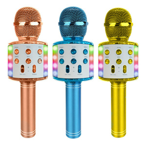 Trådlös karaokemikrofon för barn med bärbar högtalare och färgglada, dansande LED-lampor