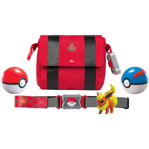 Bälte med Pokémon-pung med PokéBall-set och figurer med vit bakgrund